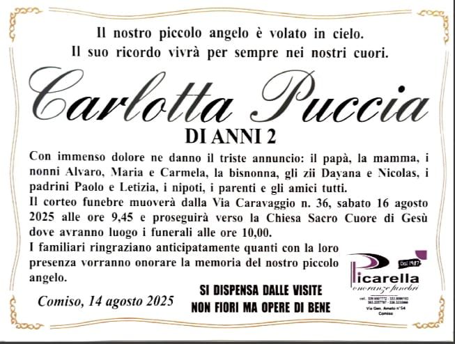 Domani a Comiso lutto cittadino per i funerali della piccola Carlotta