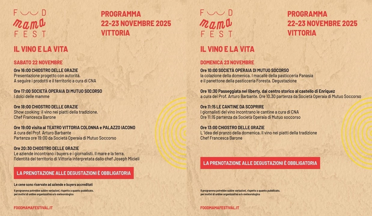 Food Mama Fest 2025 a Vittoria: due giorni tra sapori, showcooking e vini pregiati